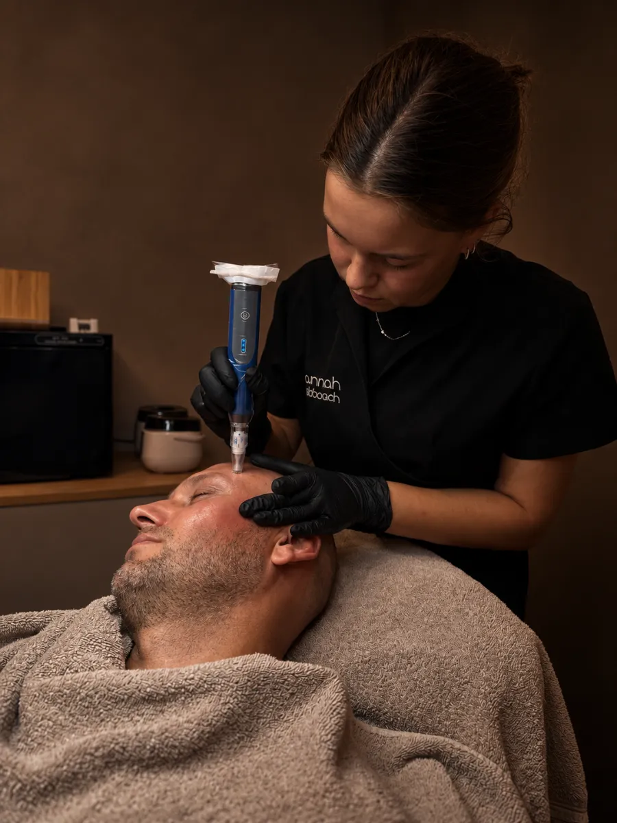 SkinPen microneedling van het voorhoofd bij een man